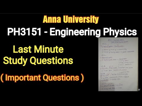 Arrear Exam | PH3151 - Engineering Physics | Last minute study important Questions | anna university